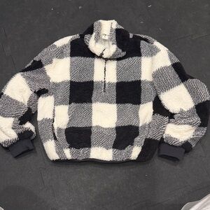 Abound Black and White Checkered Half Zip Pullover Sweater